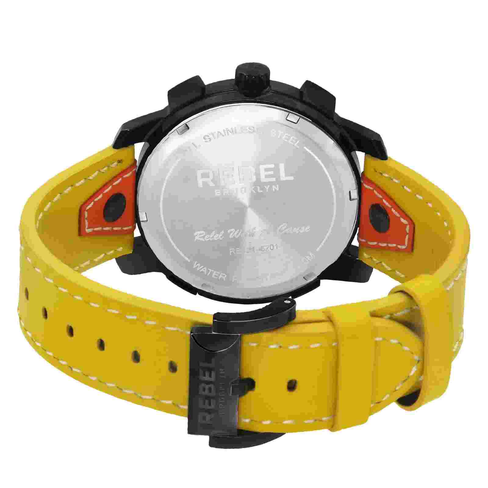Rebel Men's RB121-6201 Weeksville Black IP Steel Yellow Leather Wristwatch