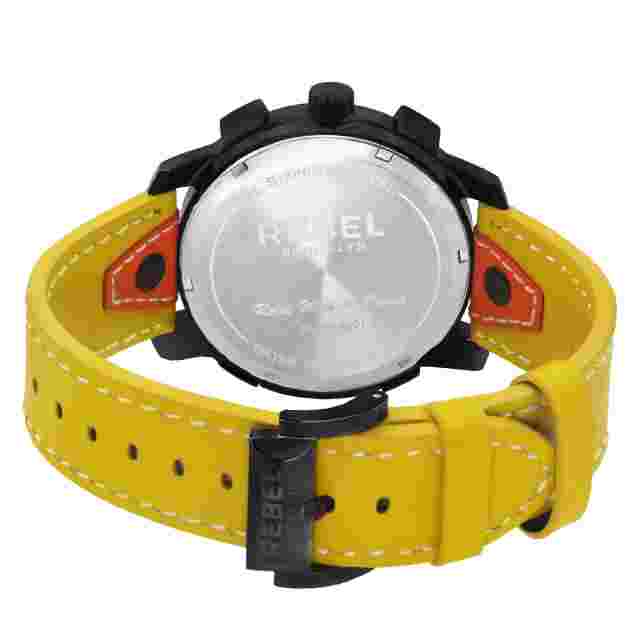 Rebel Men's RB121-6201 Weeksville Black IP Steel Yellow Leather Wristwatch