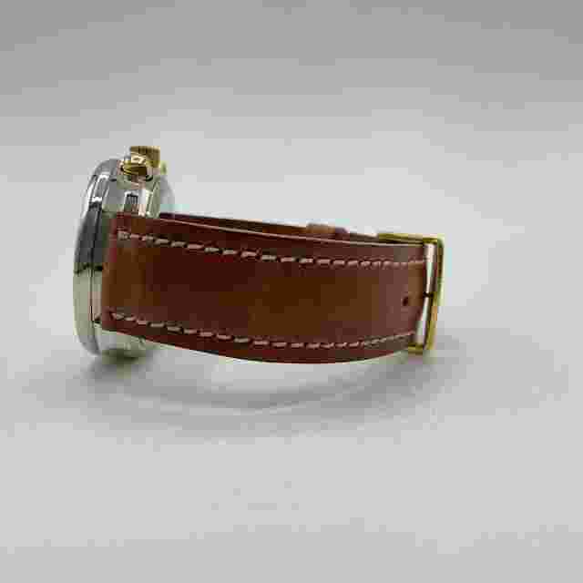 Buran Plarb Chronograph Russian Mens 39mm Watch Silver Dial Brown Leather Band