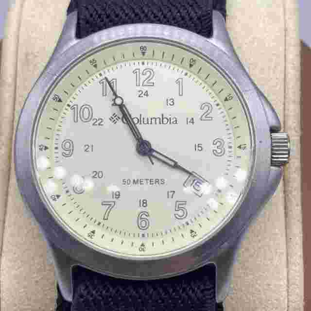 Columbia 39mm Watch Silver Tone Date Luminous Hands Black Strap cl-1247 - RUNS