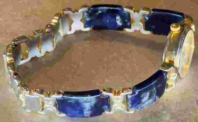Womens Lafayette Quartz Wristwatch Blue Stone Link Band Stainless Gold Tone READ