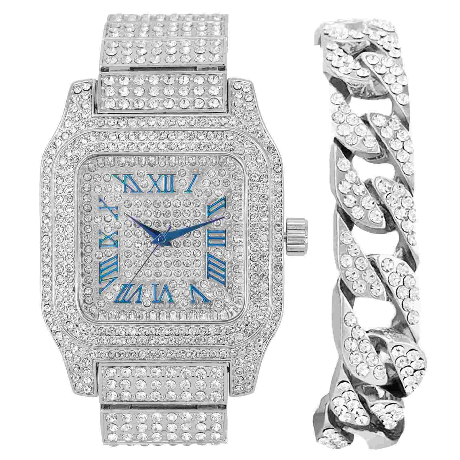 Blinged Out Square Hip Hop Watch Will Hypnotize in a Flashy Way - 0513Sq cuban