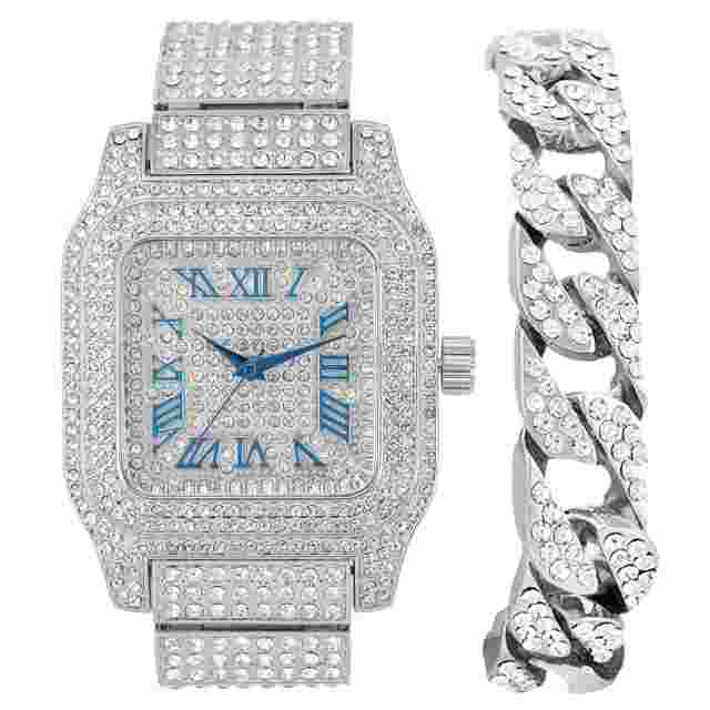 Blinged Out Square Hip Hop Watch Will Hypnotize in a Flashy Way - 0513Sq cuban