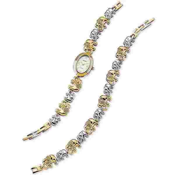 Silver & Gold Plated Elephant Watch & Bracelet Set by Lenox