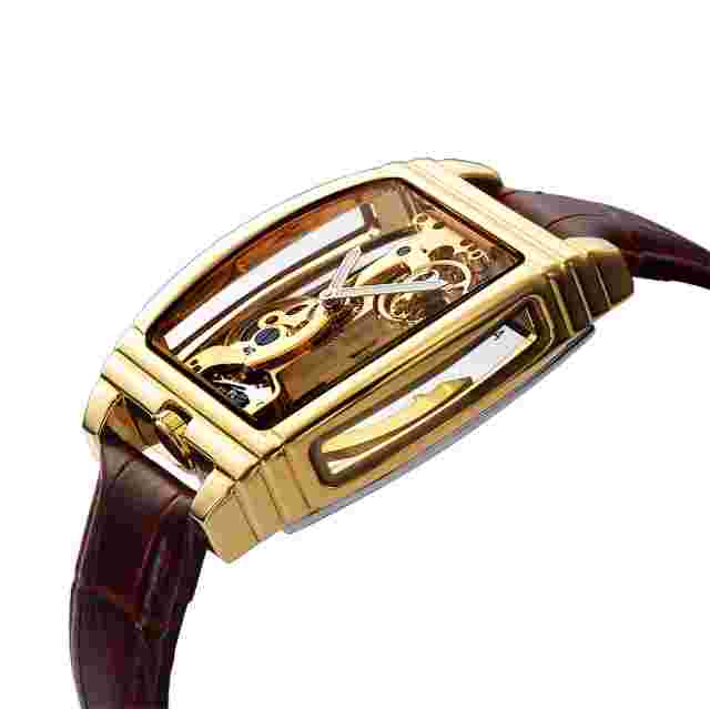SHENHUA Mens Luxury Automatic Mechanical Transparent Skeleton Self-wind Watch