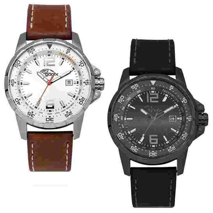 Time Only Man GOOIX Steel Case and Leather Strap Date