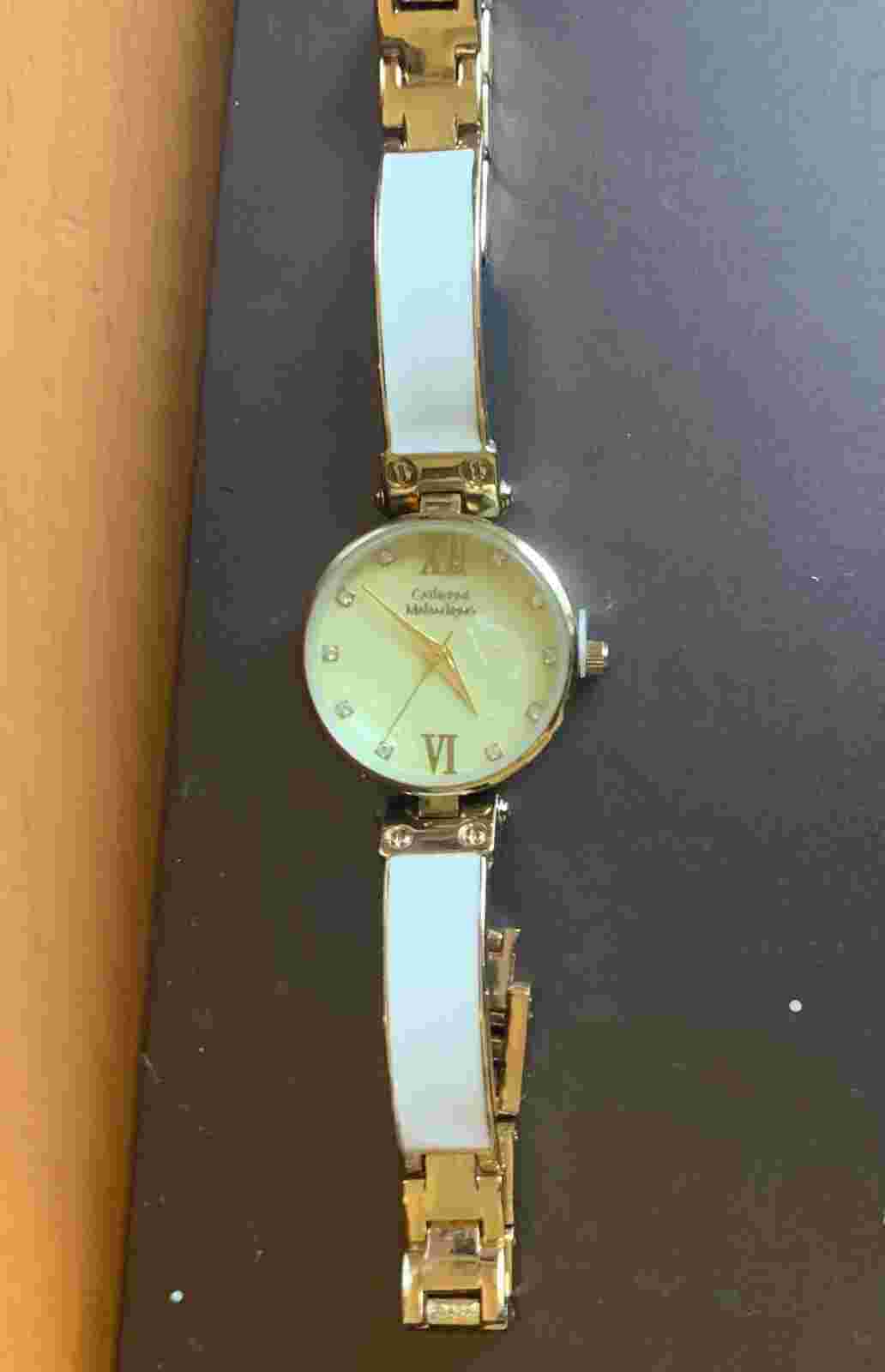 Catherine Maldanrino Women's Watch Gold Toned White Enamel Band New