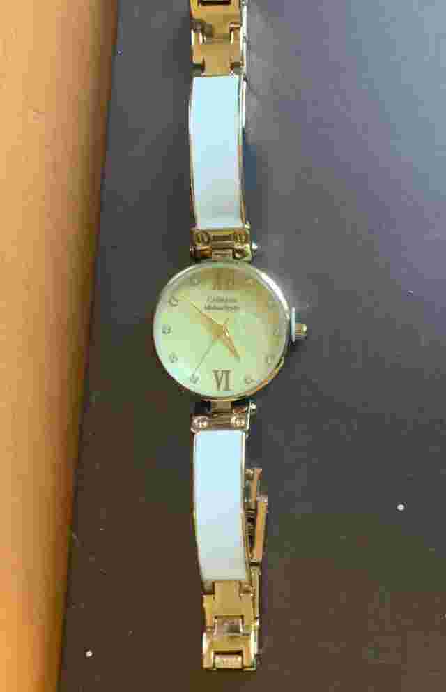 Catherine Maldanrino Women's Watch Gold Toned White Enamel Band New
