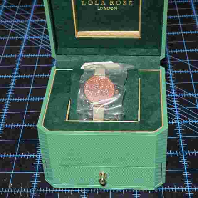 Lola Rose Glitter Dial Watch Beige Leather Strap Rose Gold Case New in Box
