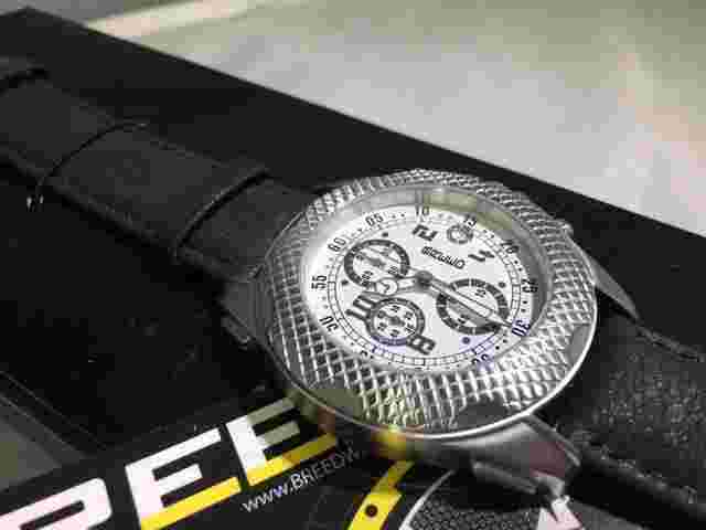 Breed Theo Chronograph White Dial Black Leather Men's Watch 1401