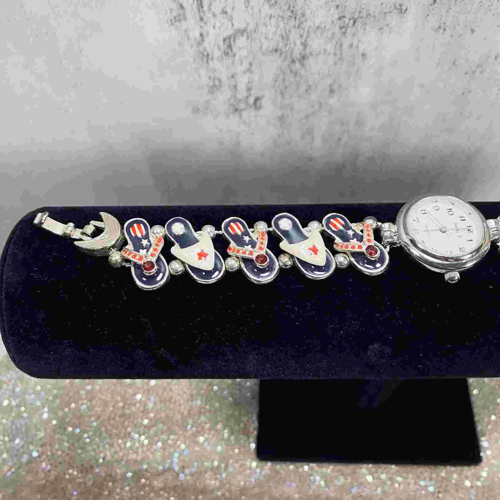 Vtg Jennie B Watch Women Silver Tone Sandals Slide Charm Band Need Battery