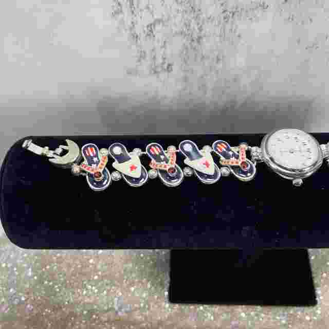 Vtg Jennie B Watch Women Silver Tone Sandals Slide Charm Band Need Battery