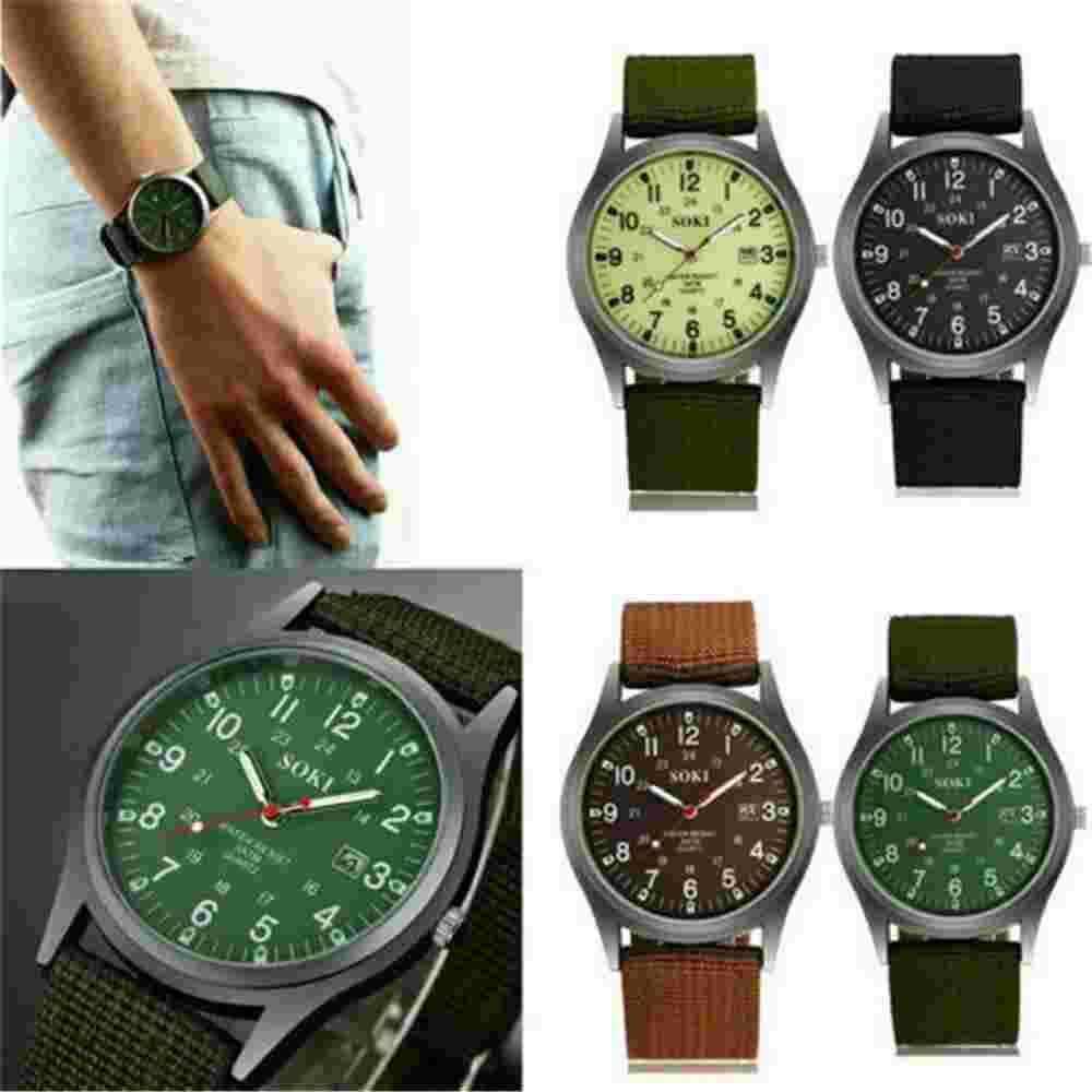 Men's Military Army Mens Date Canvas Strap Analog Quartz Sport Wrist Watch Gift.