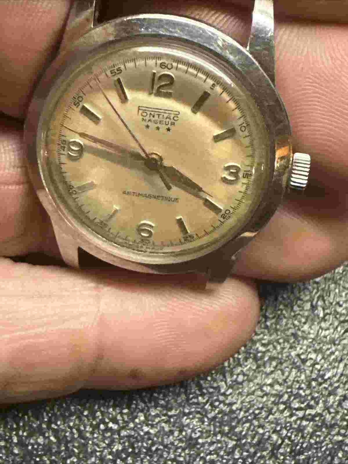 Pontiac Nageur Watch - Vintage Stainless Steel & Gold Hands 33.8mm Case &18mmlug