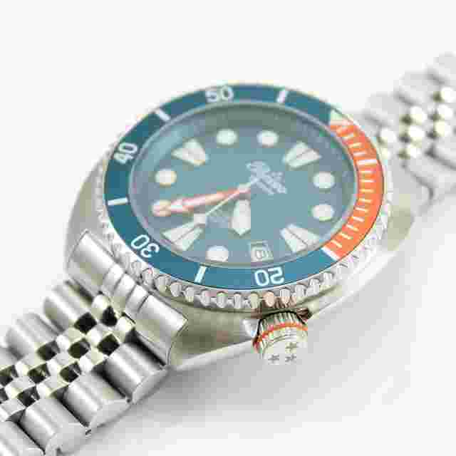 Men's Automatic Diver Watch Perseo Trestelle Turtle Blue Orange Bezel