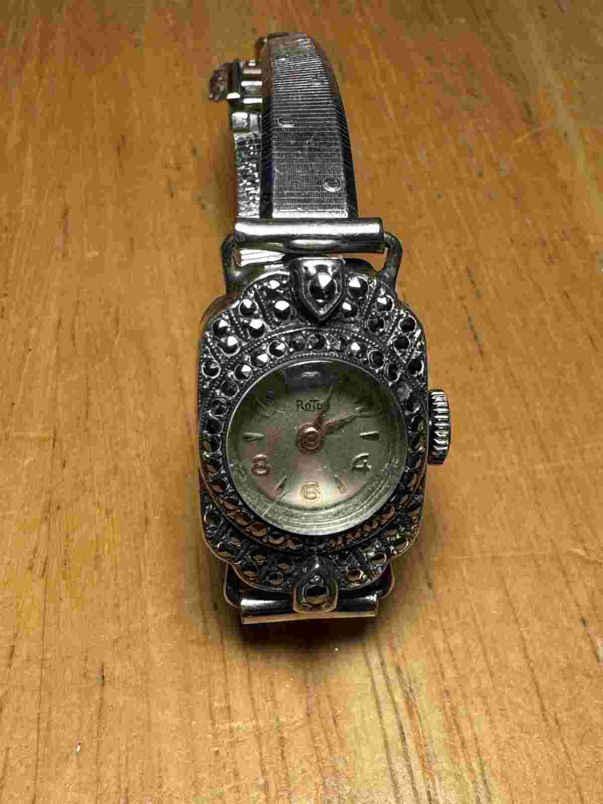 Vintage Birks Roto 8 Art Deco Ladies Cocktail Wristwatch Sterling Silver!