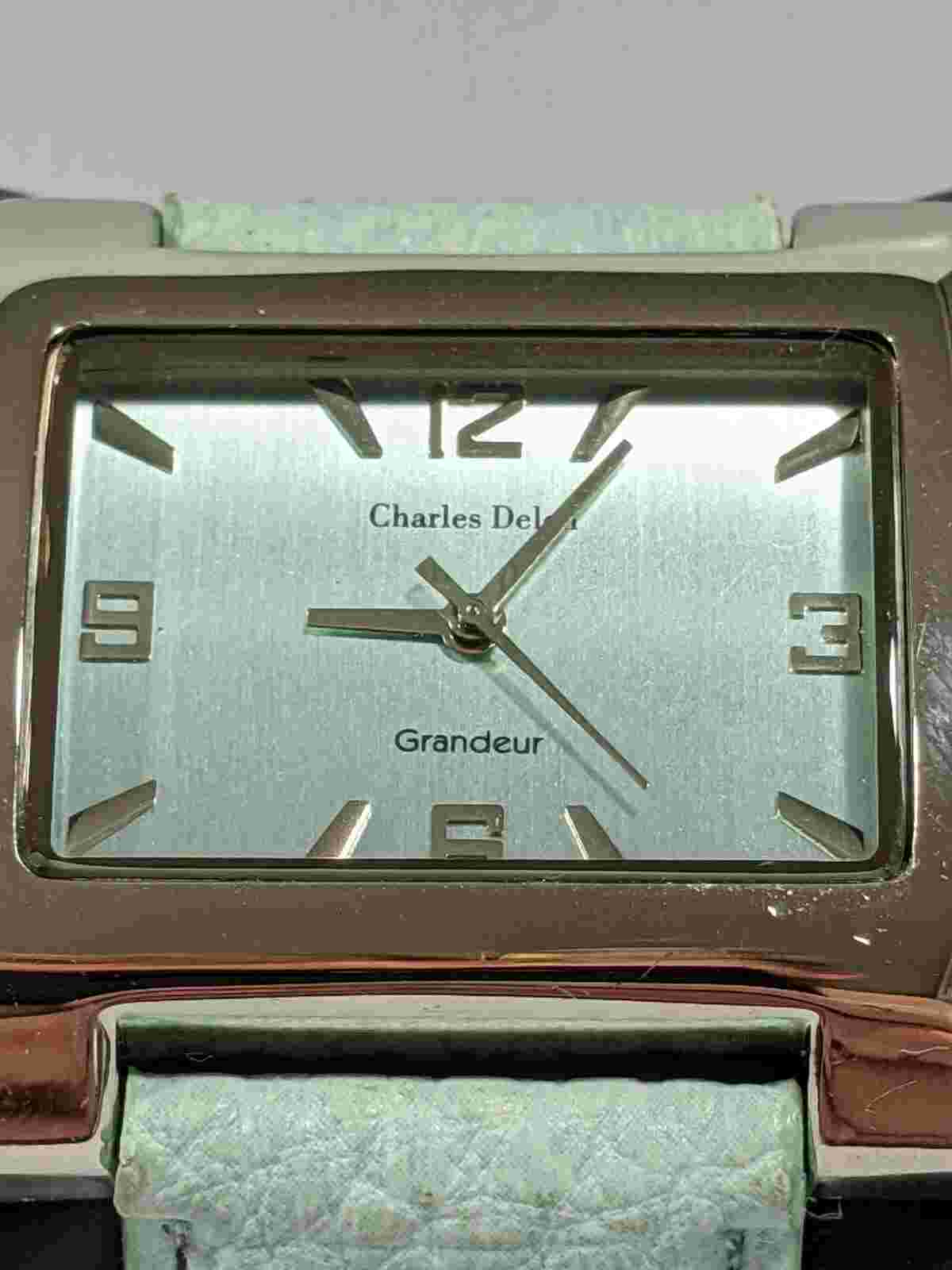 Charles Delon Grandeur Silver Tone Blue Leather Band Watch 9 Inch
