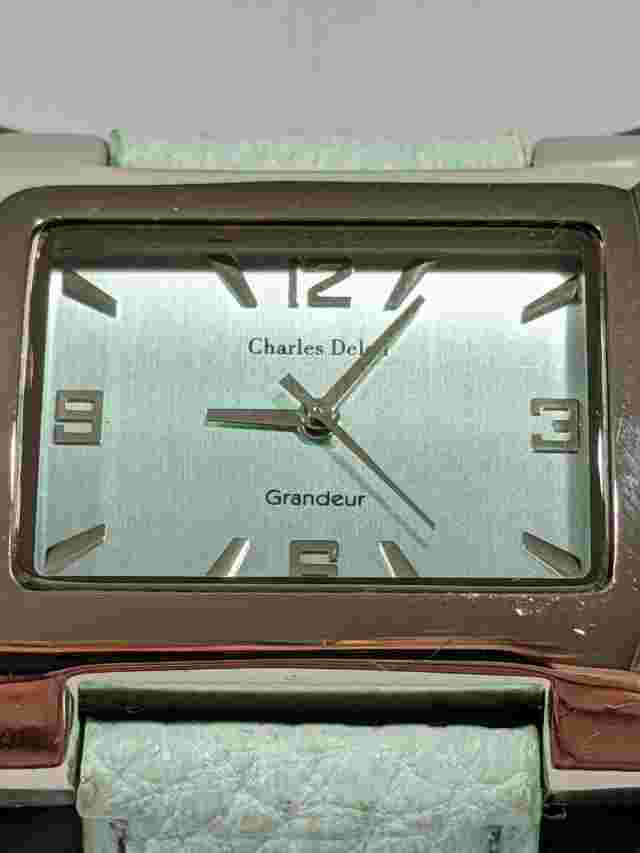 Charles Delon Grandeur Silver Tone Blue Leather Band Watch 9 Inch