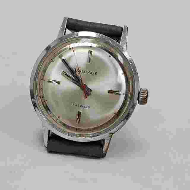 Vantage 17 Jewels Swiss Made Mechanical Manual Wind Mens Wrist Watch Silver Tone