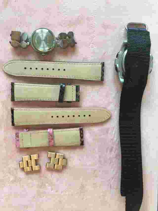 Lot of Watch Pieces for Repair: New Leather Wrist Bands, Kessaris Watch, Xonix
