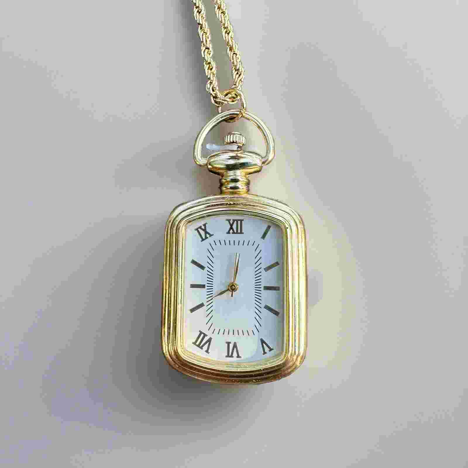 HABAND Gold Tone Rectangle Pendant Watch White Dial Original Chain (New)