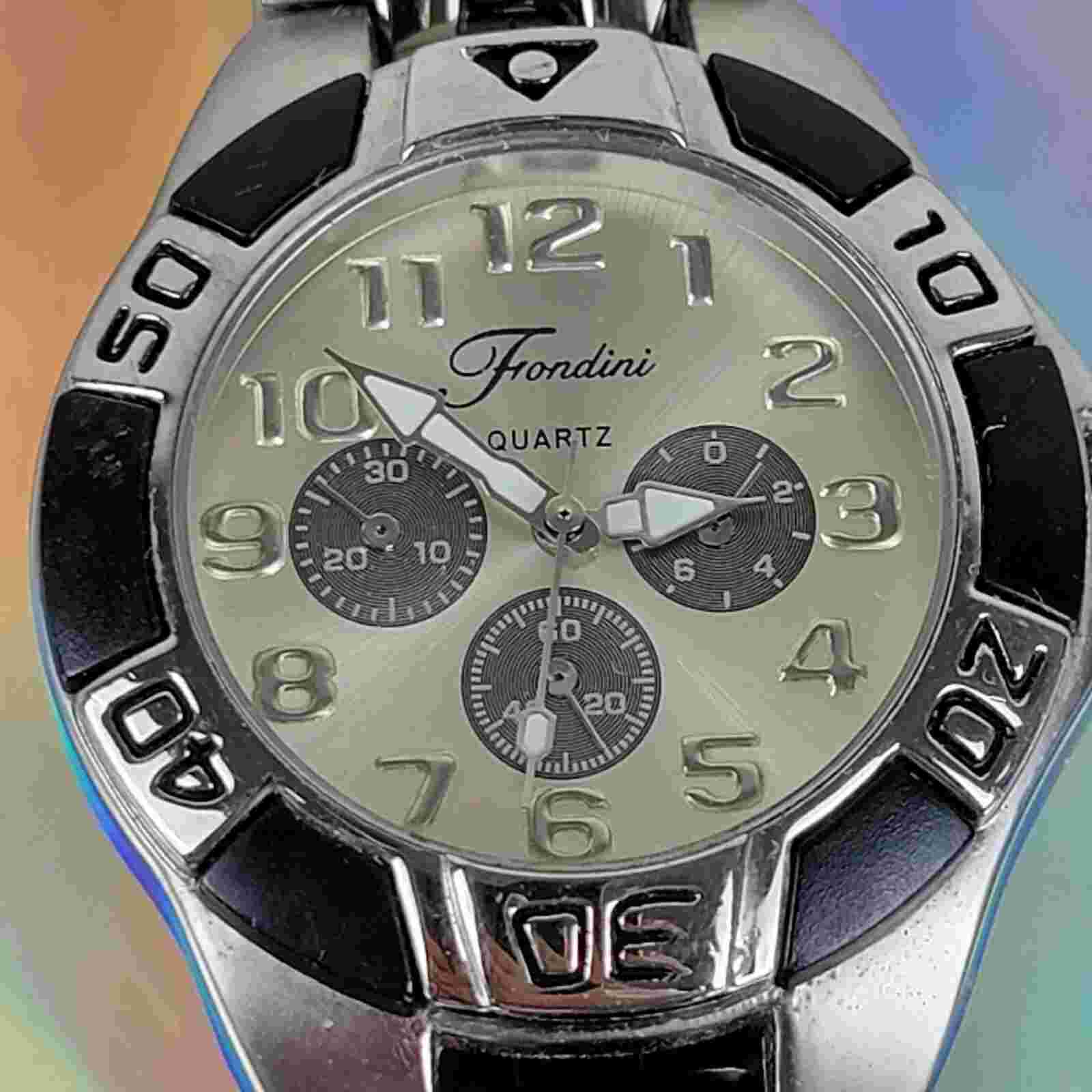 Fondini Watch Quartz Silver And Black Stainless Steel Men's Wristwatch
