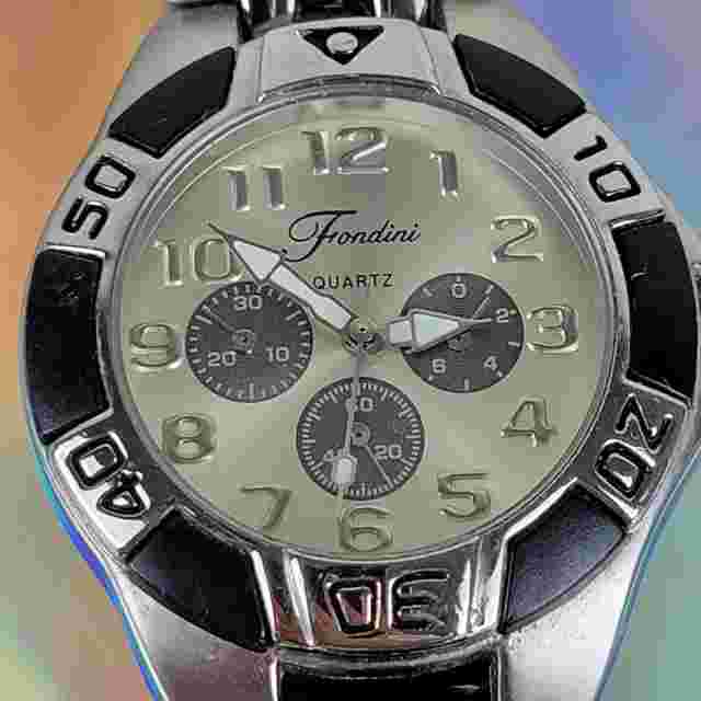 Fondini Watch Quartz Silver And Black Stainless Steel Men's Wristwatch