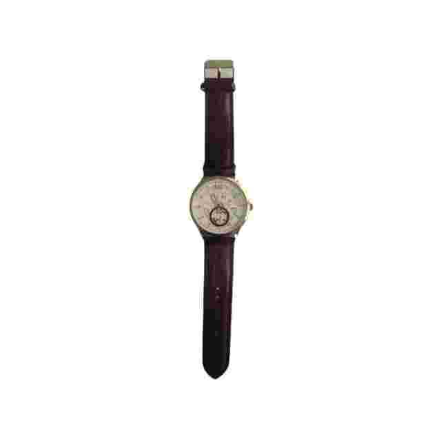Van Heusen Men's Gold Tone Silver Case Analog Watch with Brown Band