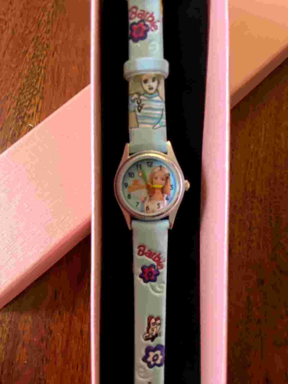 Barbie Analog Wrist Watch Baby Blue Strap with Pink Box