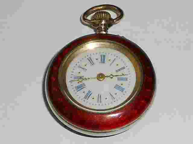 GUILLOCHE & STERLING Ladies Pocket Watch ENAMELD Working