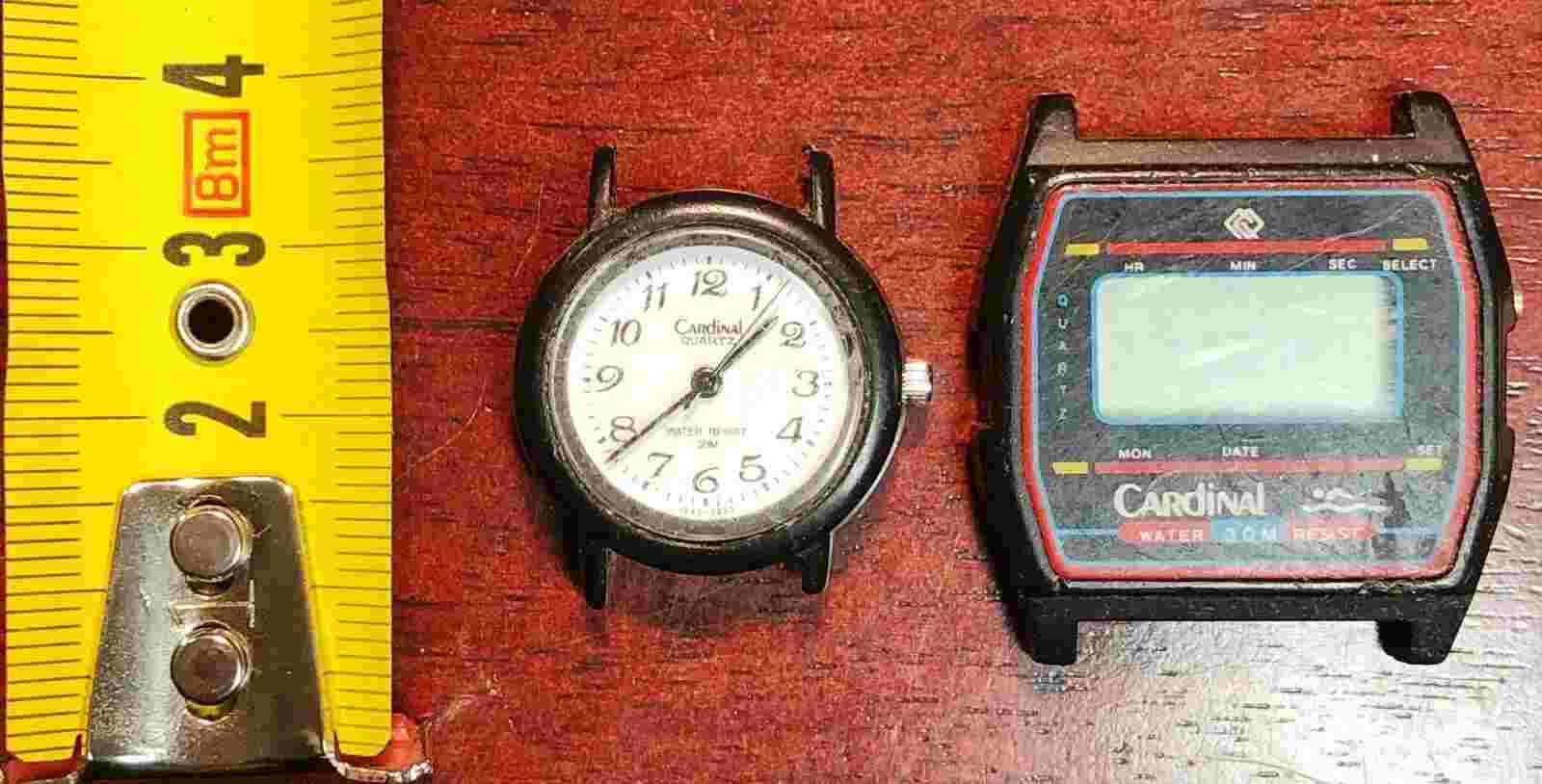 Lot of 2x Vintage Cardinal Quartz and Digital Watches - Functional - No Straps