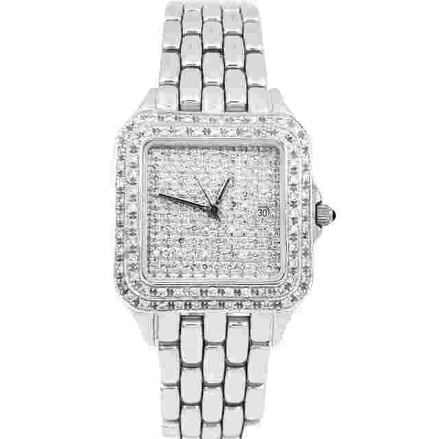 Unisex Geneve 14K White Gold Wristwatch with Diamond Dial & Diamond Bezel.