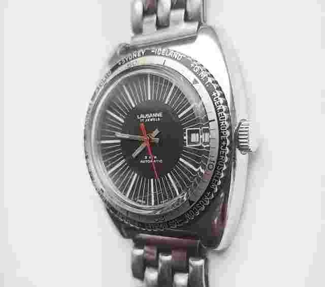 Vintage Lausanne World Time BF 158 Stainless Steel Automatic Watch Diver