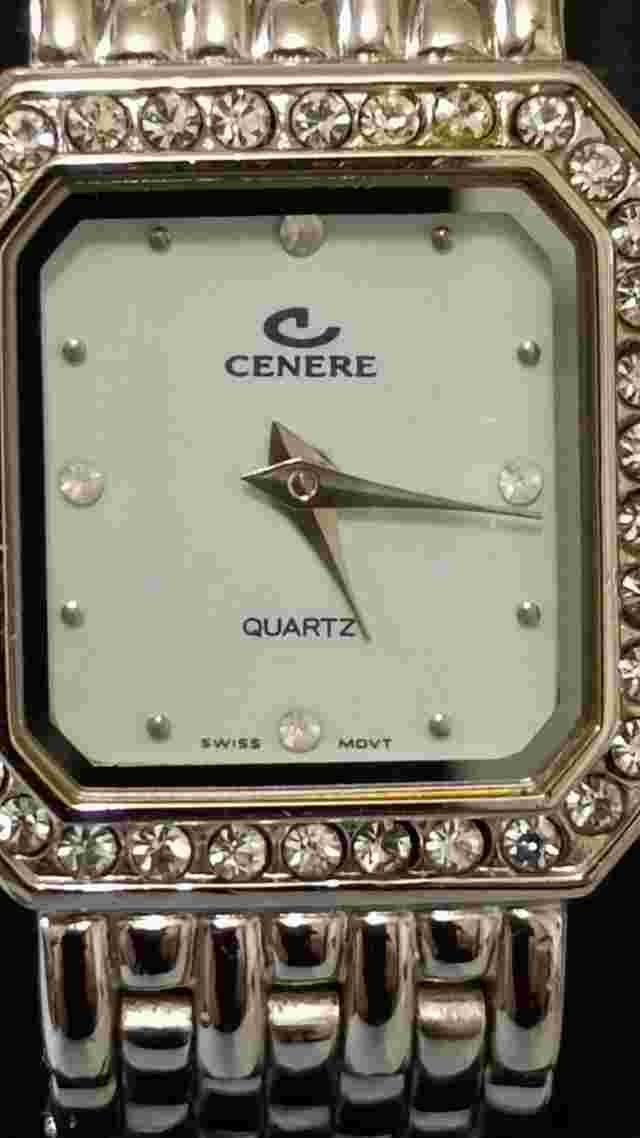CENERE Vintage Women's Watch Crystals Bezel Swiss Quartz Silver Tonne Tank 22mm
