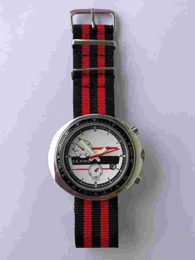 Sears automatic watch tachymeter scale daydate NOS-Style unworn XXL case NATO