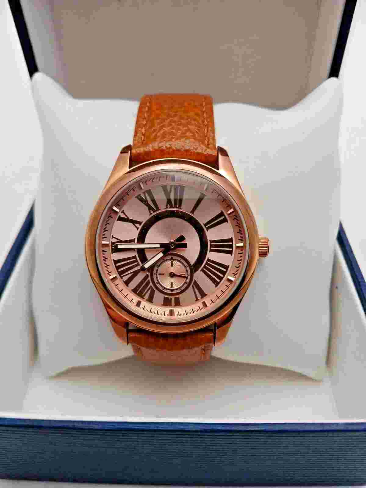 Bronzo Italia Boyfriend Watch Unisex Rose Gold Tone Leather Band New Battery