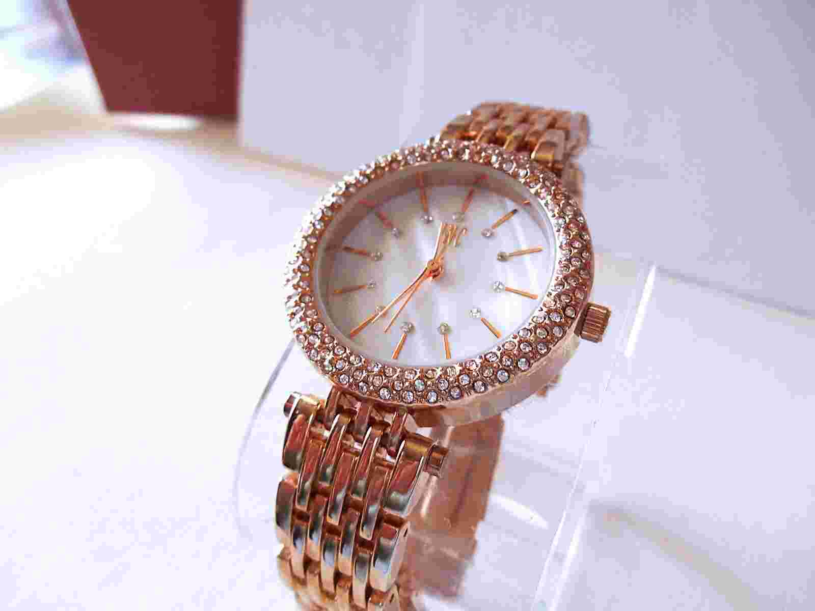 INC IN002RG 415 Rose Goldtone Ladies Watch with Rhinestone Accents - New Battery