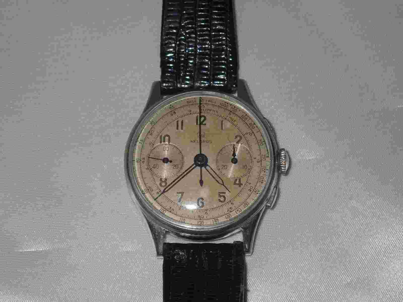 Helbros Chronograph, Mens Wristwatch, Excellent Condition, Leather Band