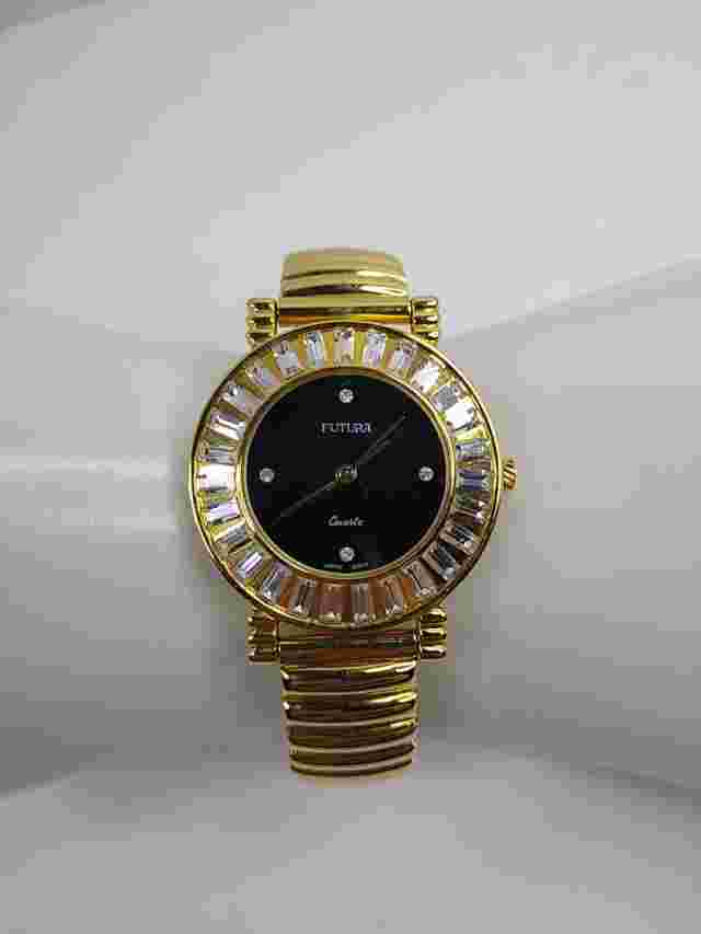 Ladies Futura Gold Crystal Jeweled Quartz Watch New Battery