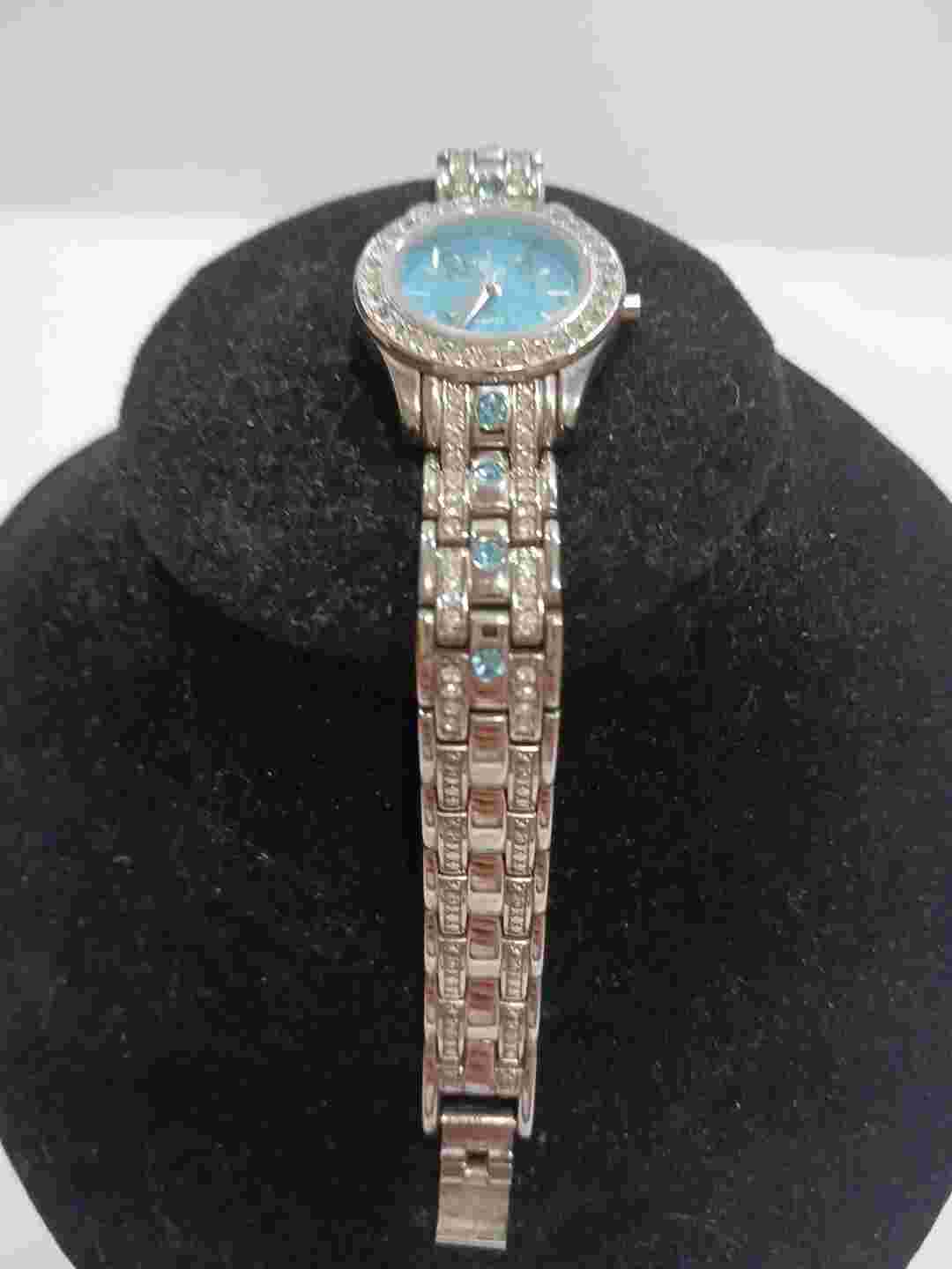 HSN Colleen Lopez Turquoise Gemstone Dial Silver Tone Watch  Women's