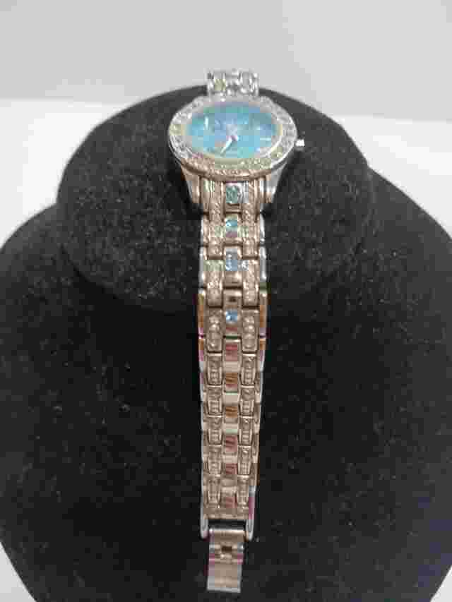 HSN Colleen Lopez Turquoise Gemstone Dial Silver Tone Watch  Women's