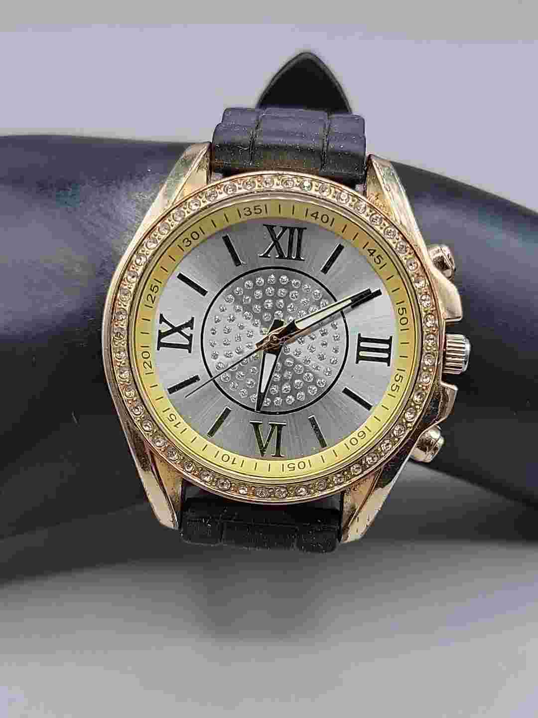 Ashley Princess Ladies Quartz Watch 8" Silicone Band 44mm Rhinestone Bezel