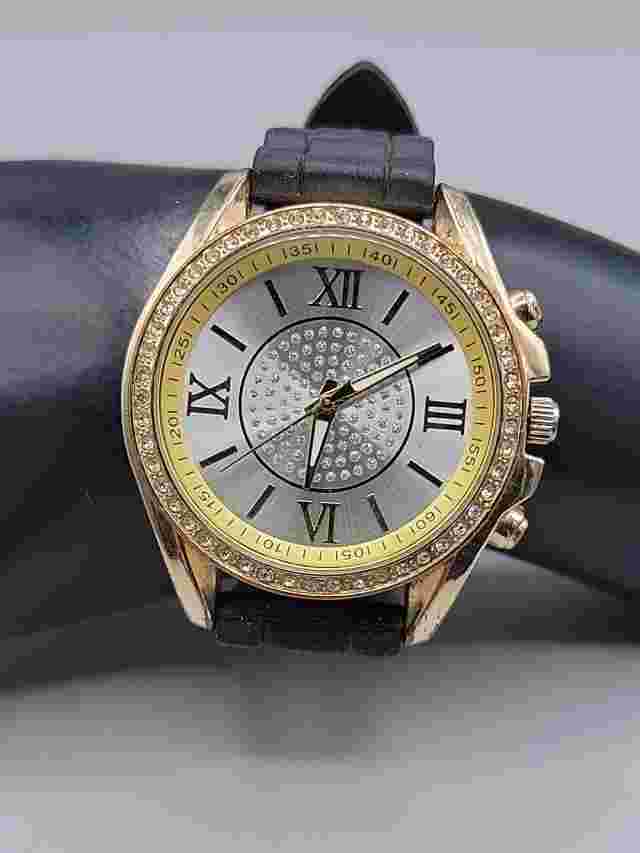 Ashley Princess Ladies Quartz Watch 8" Silicone Band 44mm Rhinestone Bezel