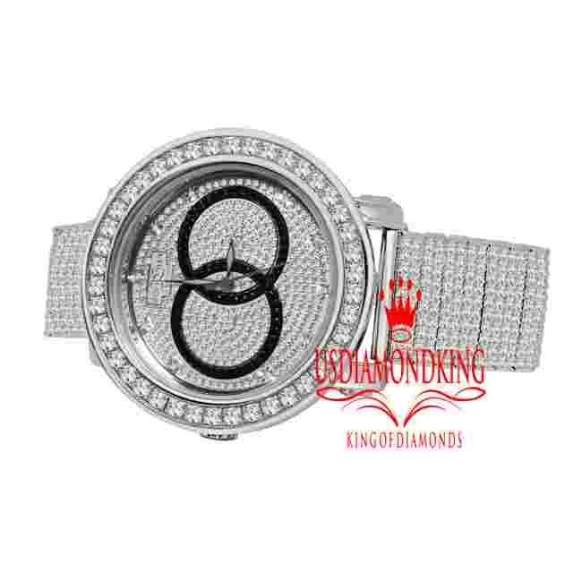 Steel Bezel 10 Row Custom Band Olympic Dial Khronos Watch White Gold Lab Diamond