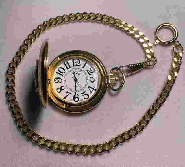 BLACK HILLS GOLD 12k EAGLE Pocket Watch White Dial Large Numbers  ~ Chain & Box