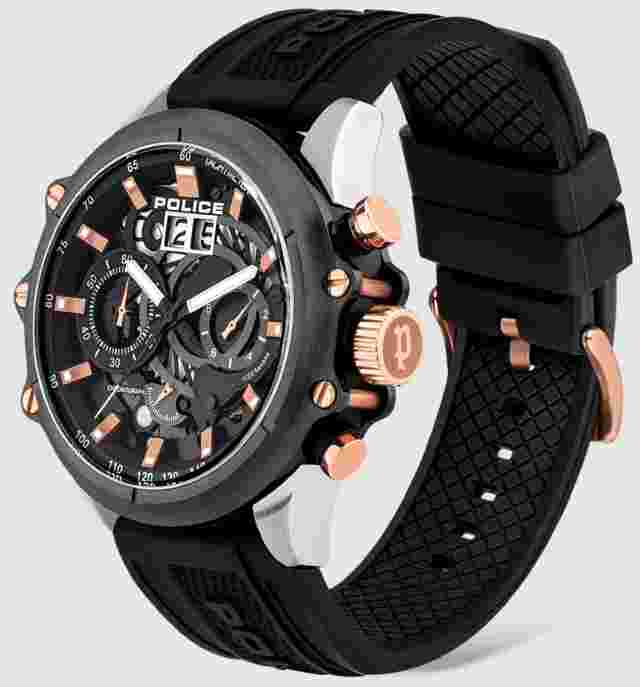 Police PL.16018JSTU/13P Luang black silver rose gold Silicone Men's Watch NEW