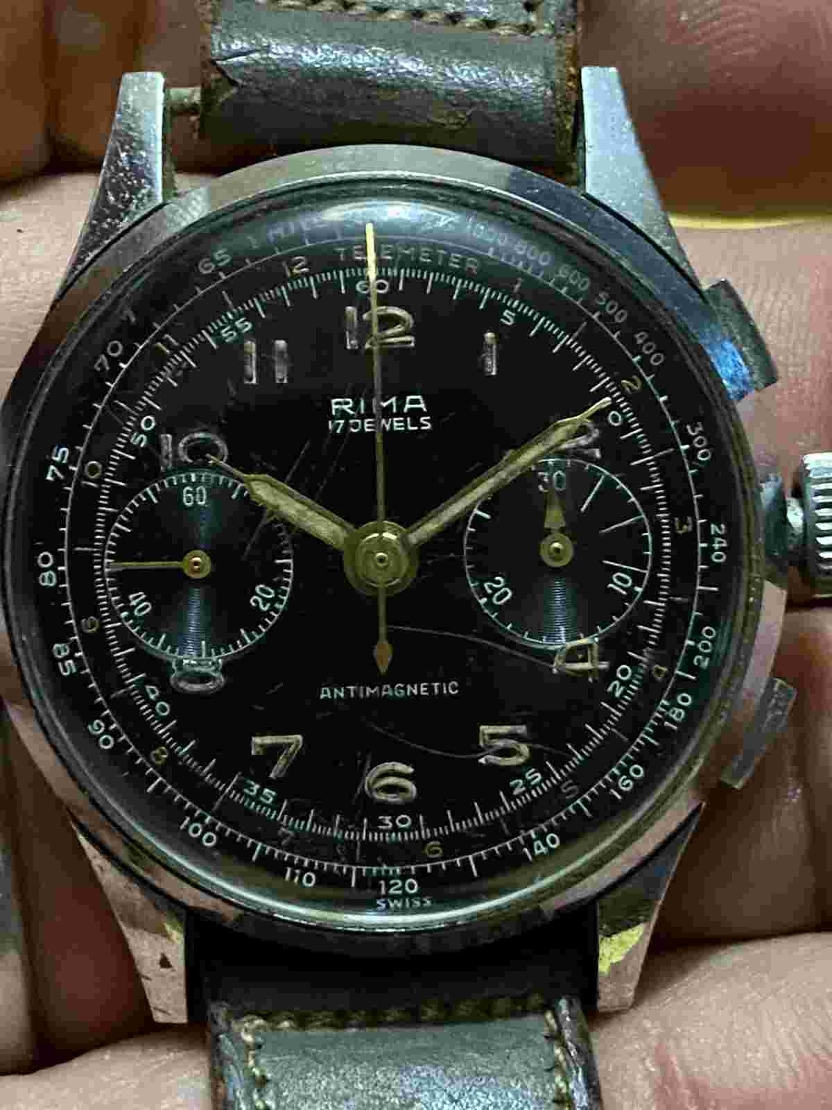 rima chronograph 2 register black gilt dial overbanked
