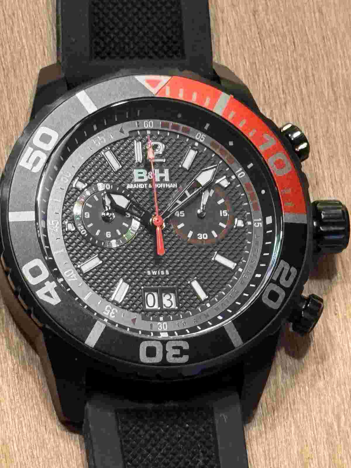 Brandt & Hoffman Black And Red Chronograph Swiss  Movement