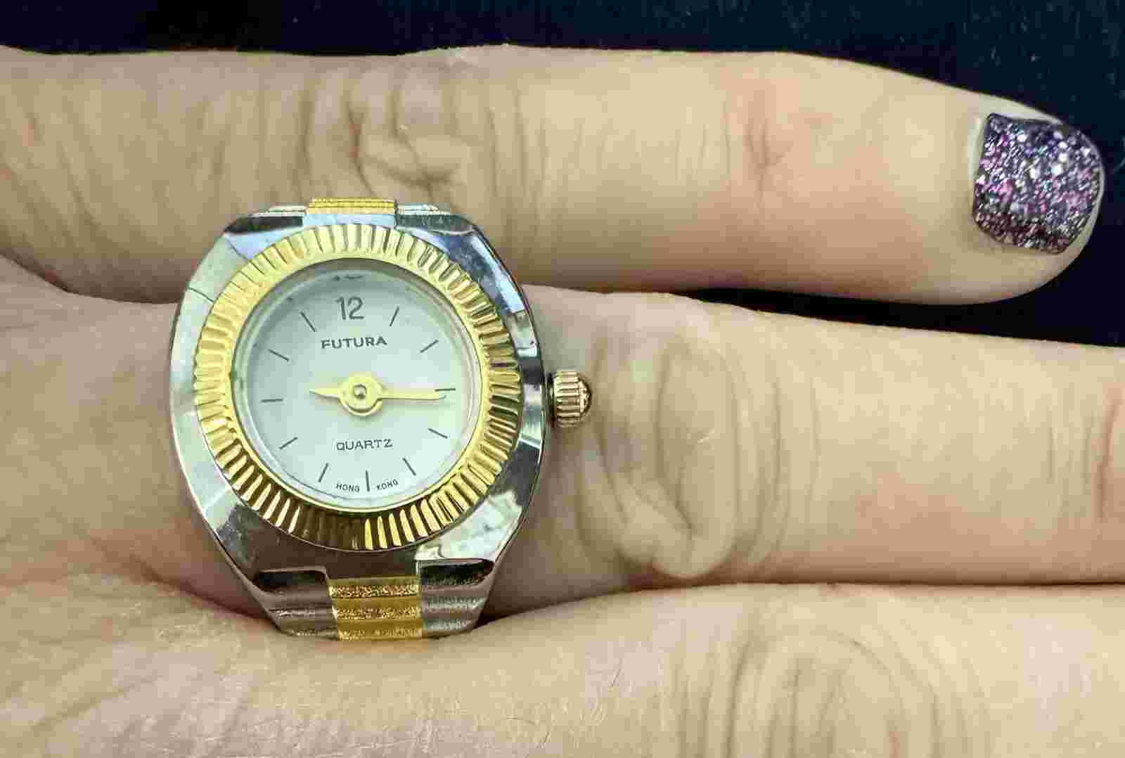 Futura Quartz Gold And Silver Tone Watch Ring Sporty Stretchy Band