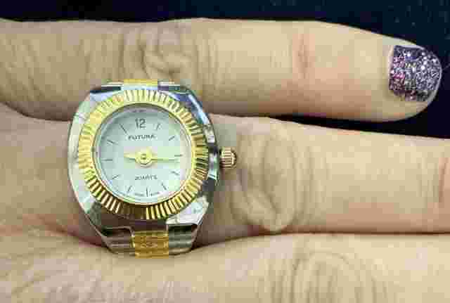 Futura Quartz Gold And Silver Tone Watch Ring Sporty Stretchy Band